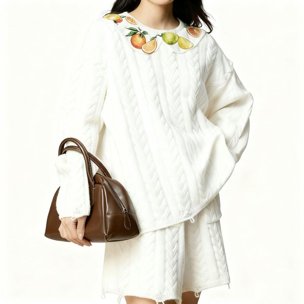 Women's Fruit Print Collar Knit Sweater