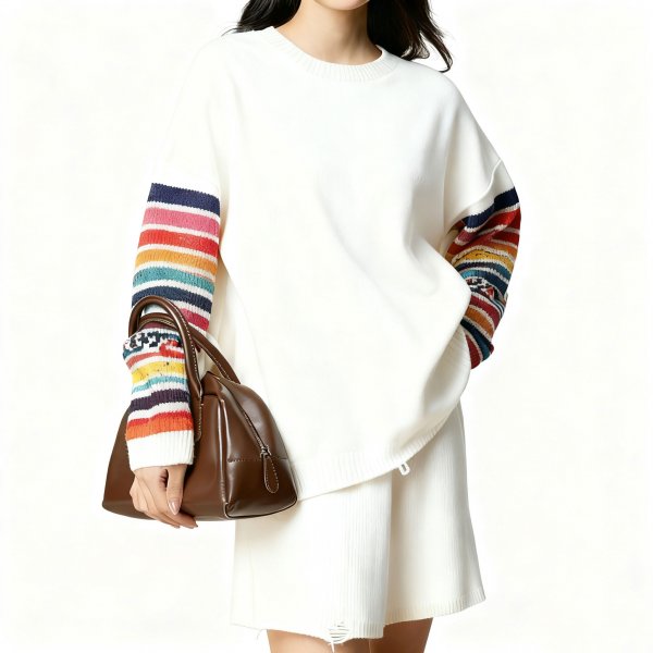 Women's Colorful Striped Sleeve Oversized Knit Sweater