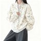 Women's Fresh Floral & Butterfly Print Half-Zip Pullover