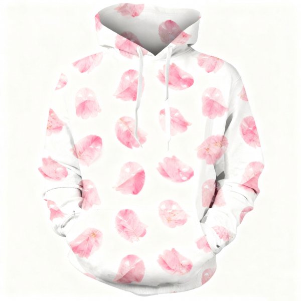 Women's Soft Pink Petal Ghost Print Hoodie