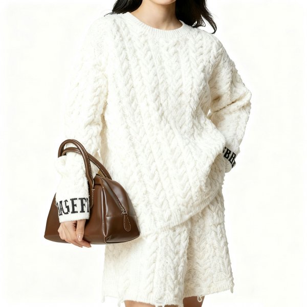 Women's Letter Cuff Cable Knit Sweater