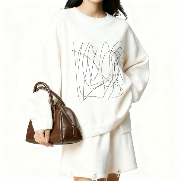 Women's Abstract Line Print Minimalist Knit Sweater