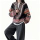 Women's Retro Ethnic Geometric Embroidery Print Half-Zip Pullover