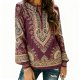 Women's Burgundy Paisley Print Long Sleeve Top