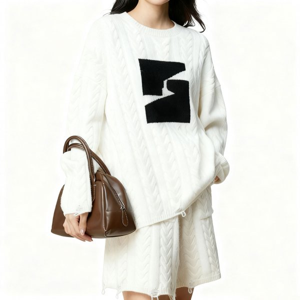 Women's Black Geometric Pattern Knit Sweater