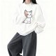 Women's Soft Cartoon Cat Print Crew Neck Pullover